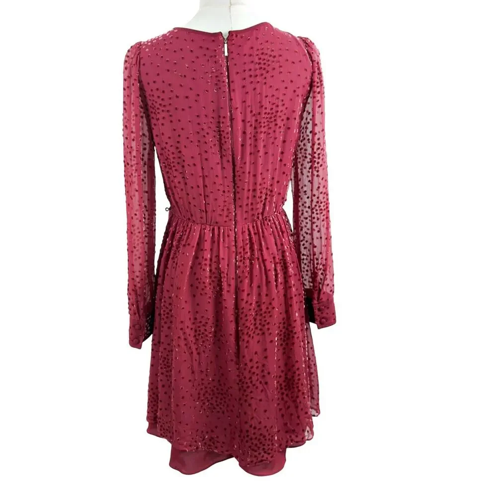 Kate Spade Festive Confetti Maroon Devore Long Sleeve Lined Mini Dress Sz 2